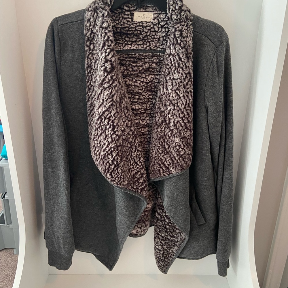 Thred & Supply dark grey plush cardigan